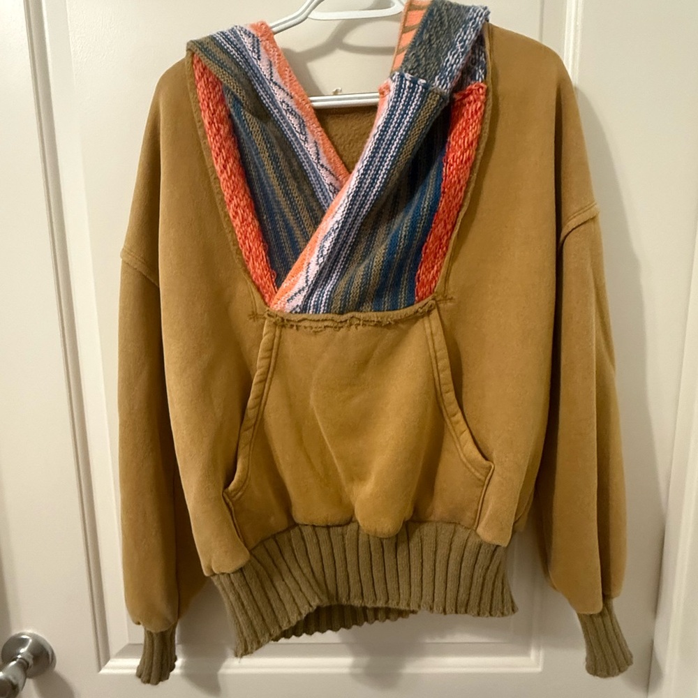 Easel Tan Jacket with Multicolor Knit Hood